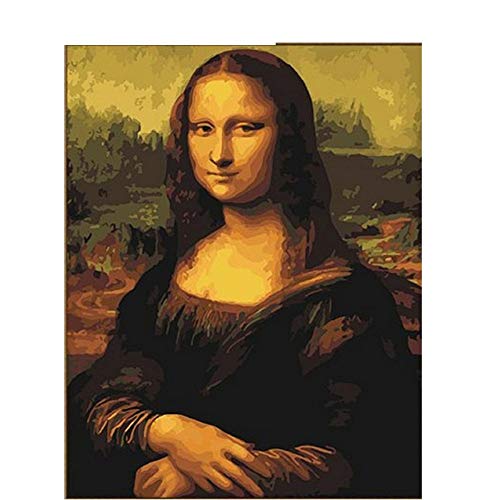 Dabobo Painting by Numbers Ausmalbilder für Wohnzimmer Wand DIY Ölgemälde durch Zahlen Kits auf Leinwand Zeichnung Mona Lisa Lächeln von Leonard Da Vinci,Rahmenlos,40X50cm