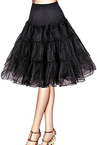 MEITEMEI Women's Vintage 50s Rockabilly Petticoat 25" Length Tutu Underskirt Black XL