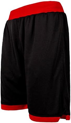 JEASS Men's Basketball Shorts for Men Workout Shorts Trousers with Pockets Mesh Lining Black Red Medium