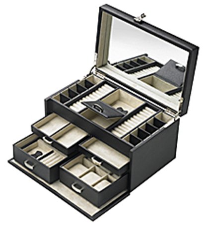 Großer Schmuckkoffer Deluxe mit Zahlenschloss und großem Spiegel schwarz 35 x 22 x 19 cm NEU - 5