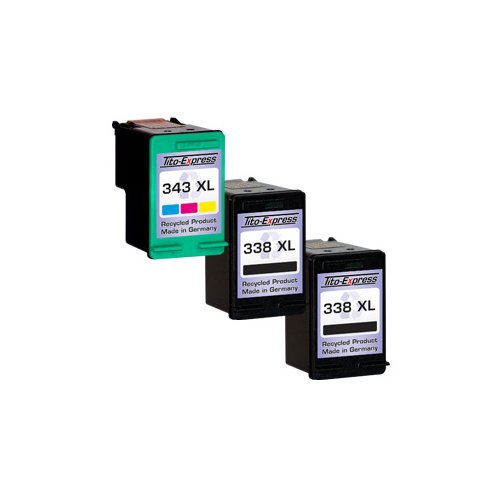 PlatinumSerie® Farbset 3x Tinten-Patrone für HP 338XL & HP 343XL Officejet 100 H470BT H470WBT H470WF K7100 Pro K7100 - 2