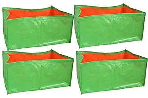 YUVAGREEN 200 GSM UV Treated Rectangle Grow Bags for Terrace Gardening (Green with Orange, 18