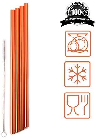 Reusable Smoothie Drinking Straws Straight - (x4) Wide, Safe, Eco-Friendly, Food Grade Biodegradable Anodised Aluminium + FREE Cleaner Brush