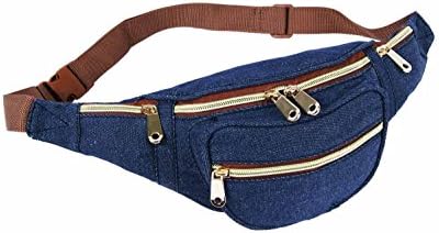 Ladies Girls Fashion Canvas Bumbag Festival Travel Holiday Money Belt Waist Pouch - Up to 50 inch Waist size (Denim Navy)