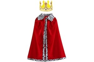 ATSNOSH Mantello da Principe con Corona, Costume da Re per Bambini, Travestimento 90cm per Cosplay, Carnevale, Halloween, Feste di Compleanno (Rosso)