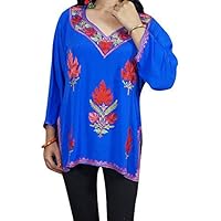 Mogul Interior Womans Embroidered Tunic Floral Bohemian Kurti Blouse Orange