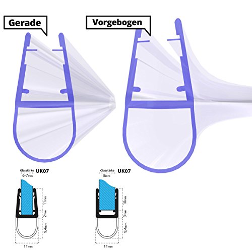 STEIGNER 200cm Ersatzdichtung für 6mm/ 7mm/ 8mm Glasdicke Wasserabweiser Duschdichtung UK07 UPS Schwallschutz Duschkabine - 2