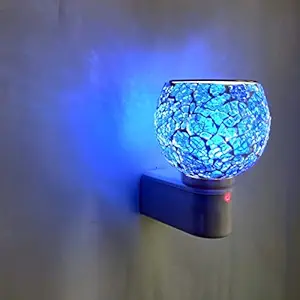 Online Zone | Kapur Dani Electrical Camphor Diffuser. Glass Kapoor Dani & Essential Oil Diffuser with On Off Switch to Toggle Between Burner & Lamp (Blue Glass)