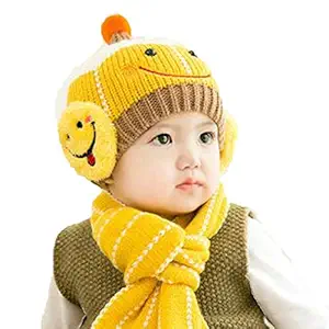 SYGA Baby Girls Boys Cute Hats and Scarf Set, 6-12 Month Knit Warm Hat Beanie Cap Hat_Yellow. Circumference:46-50 cm