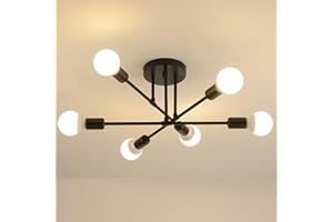 Goeco Lámpara de Techo Industrial, 6 Luces E27 Plafon de Techo, Negro Vintage Lámpara de Araña para Dormitorio, Sala de Estar, Pasillo, Cocina, Comedor (No Incluidas Bombillas)