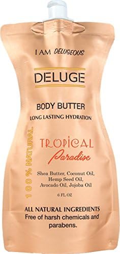 DELUGE - Body Butter- Tropical Paradise - 100% Natural. Shea Butter, Coconut Oil, Hemp Seed Oil, Avocado Oil, Jojoba Oil. 6 oz