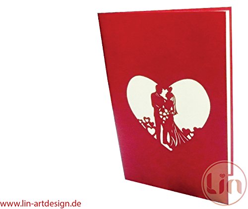LIN-POP UP Karte Hochzeitskarten, Hochzeitseinladungen, 3D Karten Grußkarten Hochzeit, Hochzeitsglückwunsch, Brautpaar unter Blumenbogen - 2