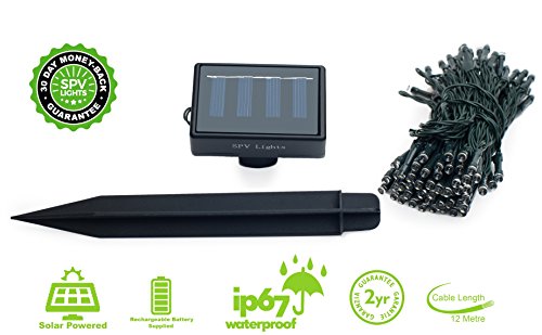 Solar Lichterketten aus 100 Solarbetriebenen Weißlicht LED Lichtern, lichterkette, solar lichterkette, solar lichterkette außen, Solarleuchten, Solarleuchte von SPV Lights: Der Solarlicht- & Beleuchtungsspezialist (2 Jahre kostenlose Gewährleistung inklusive) - 2