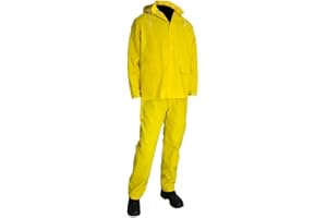 Xpose Safety Heavy Duty Yellow Rain Suit 3pc – .35mm PVC 48in Raincoat Jacket with Detachable Hood and Pants - Waterproof Slicker - Storm Weather, Raining, Fishing, Wet Work Conditions
