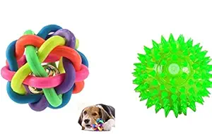 W9 Sound Ball with Bell and Free Led Squeaky Lighting for Dogs and Puppies, Medium/Small (Multicolour) - Pack of 2