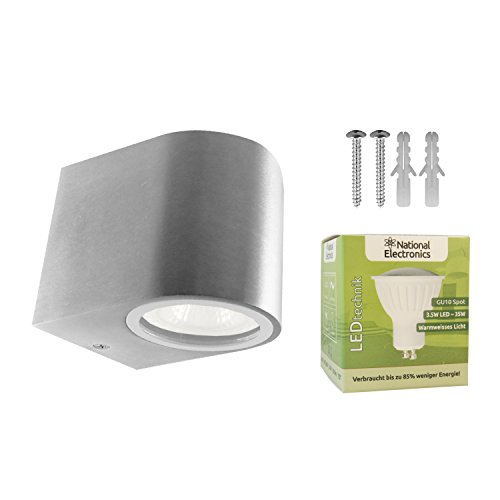 National Electronics 3.5W Downlight LED Außenleuchte Wandleuchte Wandlampe Aluminium New York 1-fach IP54 inkl. Leuchtmittel, warm-weiß, für Innen und Außen