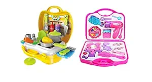 BVM GROUP Combo of Pretend Plastic Beauty Makeup Kit Set for Girls and Kitchen Toy Kit Set for Kids Play Toy Best Gift Toy for Kids Childrens Multicolored