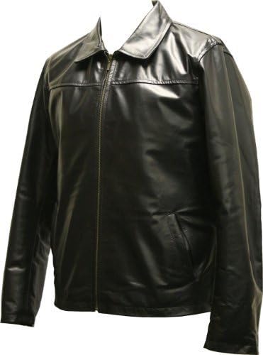 Mens Black Leather Retro Zipped Blouson Jacket - Fargo by Leatherbox - Size M
