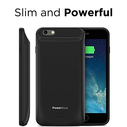 PowerBear iPhone 6 Plus Battery Case [7200 mAh] High Capacity External Rechargeable Charger Pack for Apple iPhone 6+ (Up to 245% Extra Battery) - BLACK [24 Month Warranty Included]