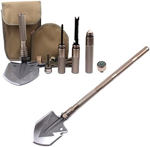 WELife Military Shovel Multitool, Multi-function Car Emergency Hammer Kit Portable Heavy Duty Survival Gear and Outdoor Camping Equipment Tools Survival Equipment (Golden)