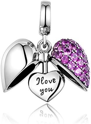 GW I Love You Crystal Charm 925 Sterling Silver fit European Charm Bracelets/Necklace/Best Gift for Mom/Daughter/Girlfriend/Wife …