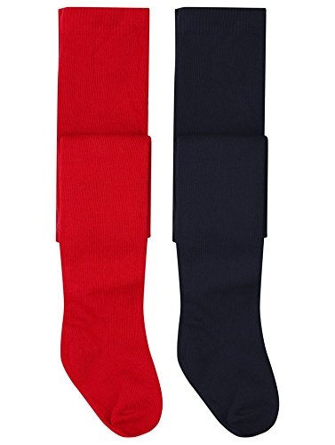 M&Co Baby Girls Cotton Rich Plain Basic Red And Navy Party Tights - 2 Pack Multicolour 12/18 Mnth