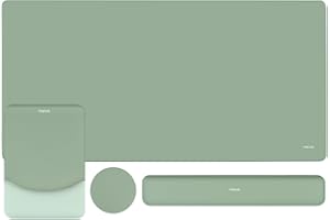 MOSISO Keyboard Mouse Pad Set,Gaming Mouse Support&Rectangular Keyboard Wrist Rest&Mousepad with Wrist Rest&Coaster,Ergonomic Non-Slip Mousepad&Easy Typing Pad with Curved Memory Foam, Antique Green