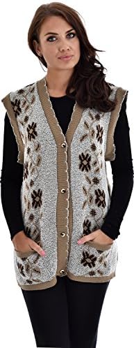 Womens Ladies Knitted Waistcoat Buckey Floral Deisgn Sleeveless Cardigan