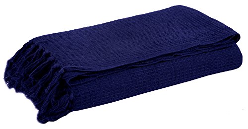 EHC Gaint 100% Cotton Waffle,Covers Upto 4 or 5 Seater Sofa Super King Bed Throw 254cm x 380cm-Navy EHC Gaint 100% Cotton Waffle,Covers Upto 4 or 5 Seater Sofa Super King Bed Throw 254cm x 380cm-Navy
