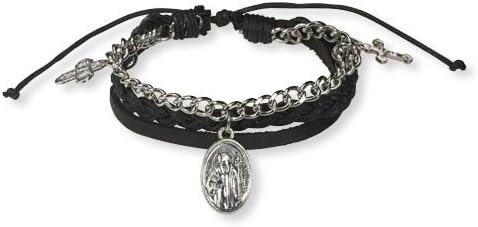 St. Benedict Silver Chain and Leather Bracelet