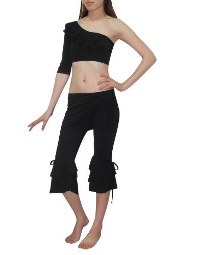 3 PCS SET: Womens Exotic Belly Dance Cropped Top, Hip Scarf & Pant Set