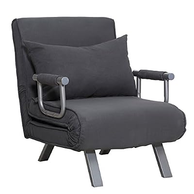 Homcom Fauteuil chauffeuse canapé-lit convertible 1 place déhoussable grand confort coussin pieds accoudoirs métal suède gris 40