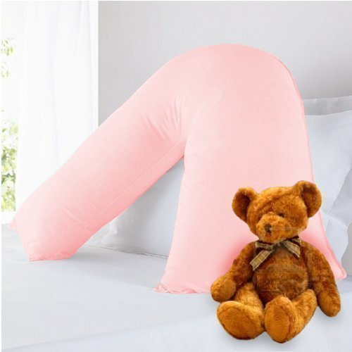 Childrens Pure 100% Cotton V Shaped Light Pink Pillowcase and V Shaped Hollowfibre Pillow Set