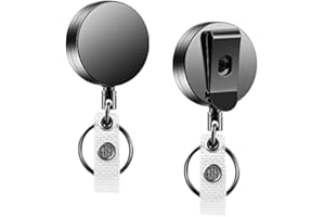 NOKAPIN 2 Pack Heavy Duty Badge Reel, Retractable Badge Clip,Upgrade Retractable Badge Holders,Premium Heavy Duty Metal ID Badge Holder with Belt Clip Key Ring for Name Card Keychain (1)