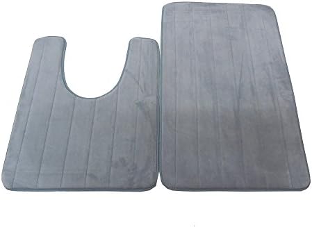 Anti Slip Bath Mat Set Grey - HzDirect 2 Piece Non Slip Shower Rugs Soft Cotton Washable Mat for Bathroom Shower Toilet Floor (gray)