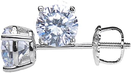 5mm Round Clear Cubic Zirconia CZ 925 Sterling Silver Rhodium Plated Screw Back Stud Earrings Pair