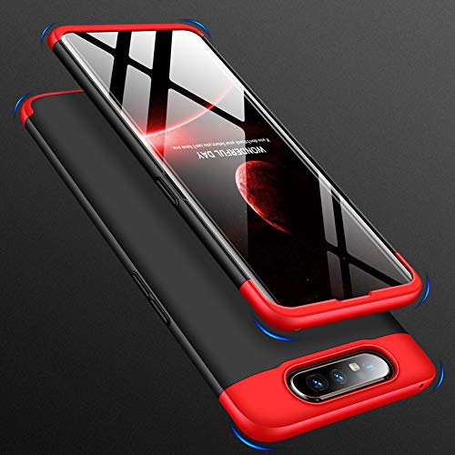 Azihone Compatible Samsung A80 Funda,360 Grados A Prueba de Choques Protección Cubierta 3 in 1 PC Hard Skin Carcasa Ultrafina Case Cover para Samsung A80[Negro Rojo]+Protector de Pantalla 2018