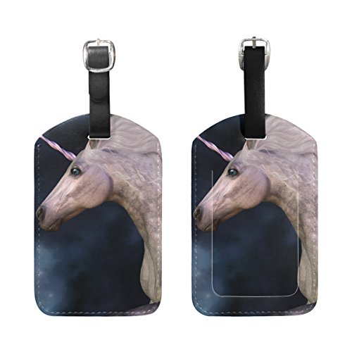 COOSUN Gris pommelé Unicorn Etiquettes de bagages Voyage Labels Nom Tag titulaire de la carte pour les bagages Valise Sacs à dos Sac, 2 PCS Moyen multicolore
