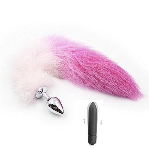 10 Speed Vibrator Silicone/Metal Anal Plug Sex Toys for Men Woman Vibrating Bullet Butt Plug Erotic Toys BDSM Products,Pink Tail Vibrator