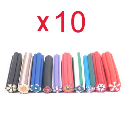 Well-Goal 10pcs 3D Nail Art Manicure Flower Fimo Canes Sticks Gel Tips Deco