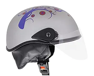 Western Era Stylish Lovable Half Face Helmet for Kids || Baby Safety and Comfort || (3-12 Years) (Silver Matte) (Blue Sticker)