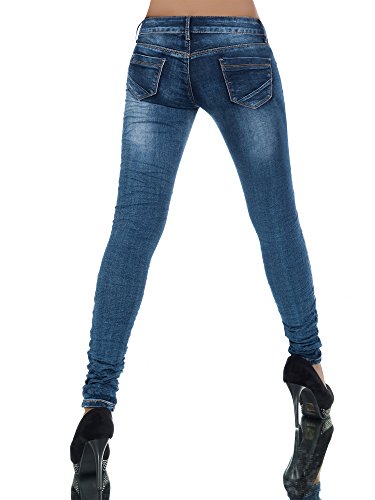L851 Damen Jeans Hose Hüfthose Damenjeans Hüftjeans Röhrenjeans Röhrenhose Röhre, Größen:34 (XS), Farben:Dunkelblau - 