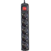 Silver Electronics - Power strip with 5 outlets with switch, black, 5 sockets, 1.5 meter cable, child protection, ground sock