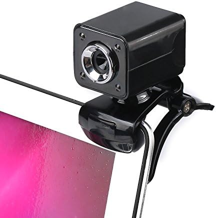 Computer Webcam, DouLukit 12M Pixels Optical Lens 4 LED Lights Desktop Web Camera with Built-In Microphone, Adjustable Focal Length, DSP Chip, CMOS Image Sensor, Adjustable Angle (Black)