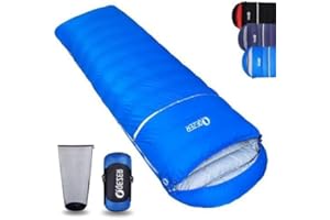 QEZER Saco de Dormir Plumón 220 cm x 80 cm 10 ℃ / 0 ℃ / -10 ℃ /-20℃ Saco de Dormir 4 Estaciones Ultraligero Adultos y Niños,Sleeping Bag para Camping y Senderismo
