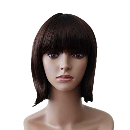 Bigood 18cm Neat bang Short Straight wigs irregular length Bob brown wigs 18cm