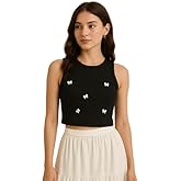 TIVANTE Solid Sleeveless Tank Crop Top with 3D Bow Embellishments | Trendy Round Neck Stretchy Casual Top | Soft Fabric Desig