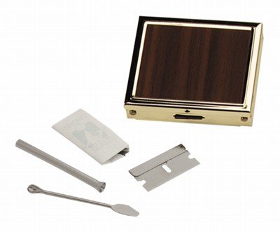 Schnupftabak Schnupfset Deluxe in Silber mit Spiegel und Klinge in goldener Box (silber)