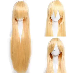 S-noilite Cosplay Wigs 40 Inch Long Straight Synthetic Costume Wig With Bangs And Cap Golden 40