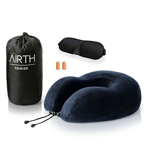 Reise-Nackenkissen Nackenhörnchen aus Memory-Schaum-Stoff (memory-foam) hochqualitatives Reisekissen von AIRHT inkl. gratis Reisetasche